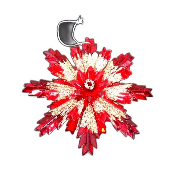 Vintage Ruby Red Gold Glitter Holiday Red 3D Snowflake Christmas Ornament 4.5" - Picture 1 of 9